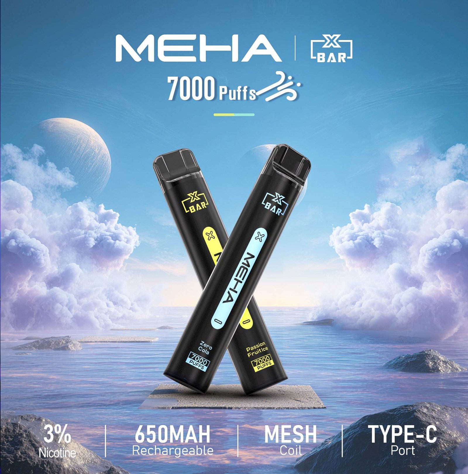 MEHA XBAR 魅嗨小黑條7000口拋棄式電子煙 | 續航持久|台灣現貨